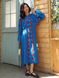 Casual Dresses Summer Nepalese Tourist Beach Holiday Dress Retro Ethnic Rose Embroidered Bohemian Seaside