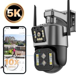 Cameras Outdoor Wifi Camera 5K 4K DualLens DualScreens PTZ Camera 10x Zoom Fixedpoint Camera Auto Tracking Two Way Audio IPC360 Home