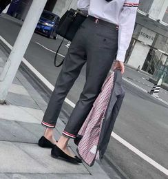 TB suit pants casual pants mens and womens same loose cropped pants versatile cuffs rolled edge webbing business dress pants