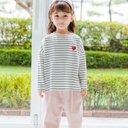 T-shirts Bebezoo Kids Cotton Tshirts Striped Long Sleeve Autumn Cute Casual Oneck Top Boys Girls Unisex Children Outfits