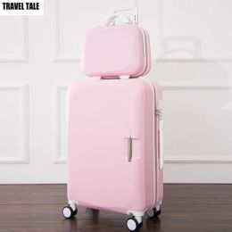 Sets TRAVEL TALE 20"24"26" Inch Women Pink Travel Suitcase Carry On Spinner Rolling Luggage Hard Trolley Case Koffer Set