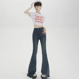 Women's Jeans Trendy Retro High Waisted Tassel Design Slimming Elastic Floor Mop Flared For Women
