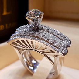 Rings Luxury Female Big Ring Set Fashion 925 Sier Love Bridal Promise Engagement Vintage Diamond For Women Drop Delivery Jewellery Dhqgp