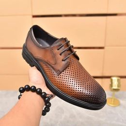 Sandals Summer Men Shoes Genuine Leather Mesh Business Breathable Cut-outs Perforated Dress Black Brown 11320