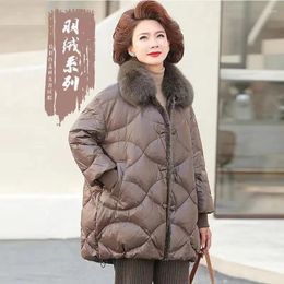 Women's Jackets White Eiderdown Mother Down Winter Coat In The Long Foreign Style Middle-Aged And Elderly Female Thick X
