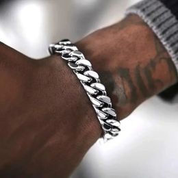 10mm Mens Bracelets Stainless Steel Curb Cuban Link Chain Silver Color Bracelet For men Jewelry 240410