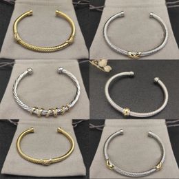 Dy bracelet designer fashionable twisted cable bangles for women Jewellery vintage rhinestone head popular cuff plated gold luxury bracelet men zl123 b4