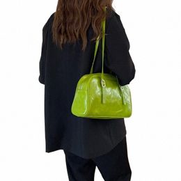 pu Fi Green Leather Women Shoulder Bags Simple Design Solid Colour Ladies Tote Handbags Vintage Black Female Underarm Bag D82B#