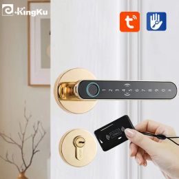 Control Smart Fingerprint Door Lock Handle for Home Apartment With Key card Digital Door Lock Keypad Keyless Entry electronic lock