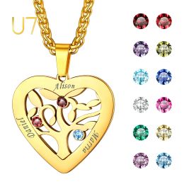 Necklaces U7 Heart Pendant Necklace Personalized Engraved Stainless Steel Jewelry Friend Family Names Birthstone Gift for Women Girls