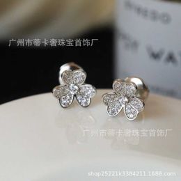 Designer charm Van Mini Clover Earrings for Women 925 Sterling Silver Plated 18K Gold Glossy Face with Diamond Petals Simple and Elegant Style