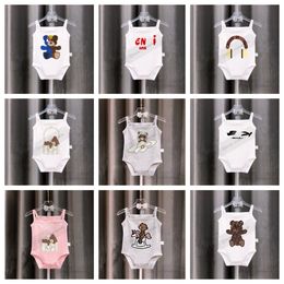 Baby designer rompers 0-24 months boys girls cartoon letter bear printed suspender jumpsuits new born kids cotton soft climb clothes Z7813