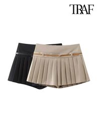 TRAF-Pleated Shorts Skirts for Women Side Zipper Mid Waist Female Skort Fashion 240422