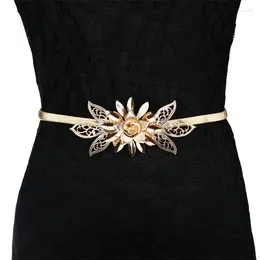 Belts Flower Metal Buckle Belt For Women Ladies Elastic Waist Chain Female Gold Thin Ceinture Femme Pasek Damski
