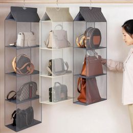 Bags Bag Storage Holder 2/3/4 Tier No Woven Cloth Multipurpose Hanger Shelf for Tote Bags Wardrobe Closet Organiser