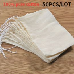 Bags 50Pc Tea Empty Cotton Muslin Bags with Drawstring Multipurpose Mini Sachet Storage Pouches Jewellery Package Bag