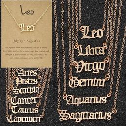 Pendant Necklaces Simple 12 Zodiac Constellations With Figaro Chain Gold Color Letter Leo Necklace Women Birthday Girlfriend Jewelry Gift