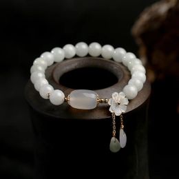 Strands Natural Jade Emerald Agate Beads Bracelet Adjustable Bangle Charm Jewelry Yoga Water Drop Shell Flower Pendant Bracelet Woman