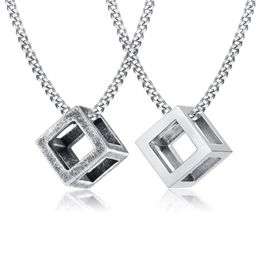 Mens and Womens 3D Cube Charms Necklace in Stainless Steel Geometric Open Cube Pendant1084320