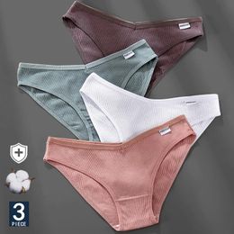 M4XL Cotton Panties Female Underpants Sexy for Women Briefs Underwear Plus Size Pantys Lingerie 3PCSSet 6 Solid Colour 240410