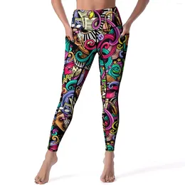 Women's Leggings Art Print Sexy Your Own Music Gym Yoga Pants High Waist Elastic Sports Tights Pockets Casual Design Leggins