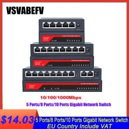 Switches Gigabit Network Switch 10/100/1000Mbps 5/8/10 Port RJ45 LAN Hub Fast Ethernet Switch Bandwidth 10G Full Duplex IEEE802.3u