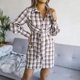 Casual Dresses Fall Long Sleeve Outfits Party Bandage Shirt Plaid Linen Blouse Tshirt Plus Size In Vestidos