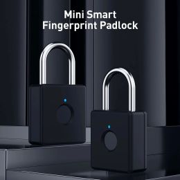 Control Mini Smart Biometric Thumbprint Door Padlocks Rechargeable Door Lock Fingerprint Smart Padlock USB Keyless Quick Unlock