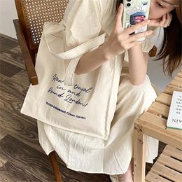 Shopping Bags Women's Canvas Shoulder Bag White Letters Print Eco Cotton Linen Shopper Cloth Fabric Handbag Tote For Girls