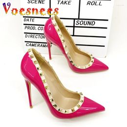 Dress Shoes Fashion Rivet Model Show Pumps 2024 High Quality Party Heels 12CM Sexy Pointed Toe Women Single Red Black White