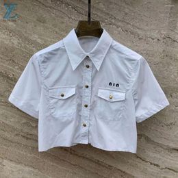 Women's T Shirts 2024 Summer Loose Waist Leakage Short Embroidered Shirt For Women