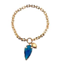 Necklaces YYGEM 36x65mm Blue Glass Rough Arrow Shape Pendant Charm Gold Plated Chain Necklace Fashion Jewellery