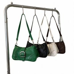 women Shoulder Bag Rivets PU Leather Ladies Handbags Y2K Punk F Summer Simple Casual Alligator Pattern Female Armpit Bag A9Y4#
