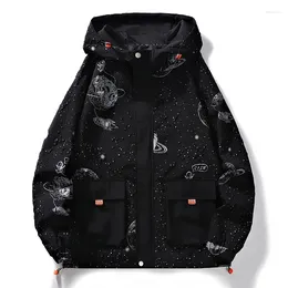 Men's Jackets Jacquard Jacket Hooded Plus Size Outerwear Spring 2024Coat Water Repellent Technical Trendy Harajuku