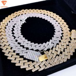 In Stock HipHop Iced Out Baguette Cut S925 VVS Moissanite Gold Silver Plated 16mm Miami Cuban Link Chain Men Necklace Jewellery