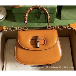 Tote bag high definition Bamboo Handle Lock Buckle Saddle Trendy Versatile Ribbon Leather One Crossbody