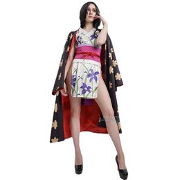 Anime Costumes Anime Cosplay Come Anime Clothe Nico Robin Gorgeous Dark Print Clothing Kimono for Women Party Cosplay Bow Accessories Y240422