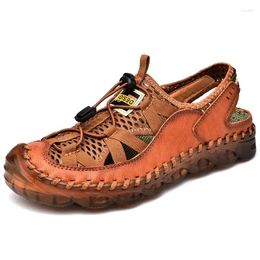 Sandals Outdoor Non Slip Men's 2024 Summer Leather Fisherman Beach Shoes For Men Handmade Breathable Water Sandal