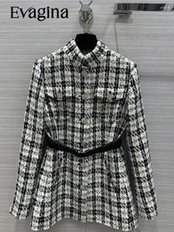 Women's Jackets Evagina Runway Designer Autumn Vintage Plaid Print Jacket Long Sleeve Single Breasted Pockets Sashes Straight