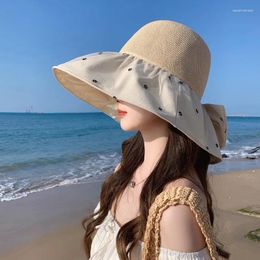Berets Travel Beach Visor Sunshade Fashion Foldable Breathable Ribbon Wide Brim Lace Flower Upf50 Bucket Cap For Women Girls Hat