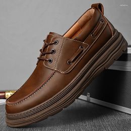 Casual Shoes Selling Autumn Lace Up Oxford Thick Soled Men's Genuine Leather Business Versatile Retro Brown Work