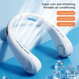 Portable Air Coolers Summer New Hanging Neck Fan Digital Display Power ventilador Bladeless Neckband Fan Portable Mini Air Cooler USB RechargeableFan Y240422