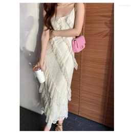 Casual Dresses French Suspender Women Lace Dress Lotus Leaf Elegant Holiday Wedding Party Sleeveless White Spring Summer