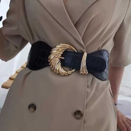 Waist Chain Belts Women Wide Belt Gold Square Buckle Waist Strap Decorative Girdle With Skirt Black Elastic Pin Buckle All-match Tunic Waistband Y240422