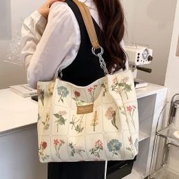 Bags Summer Shoulder Tote Canvas Bag Large Capacity Class Commuter Handbag Portable Chain Zipper Fashion Shopping Storage Organizer