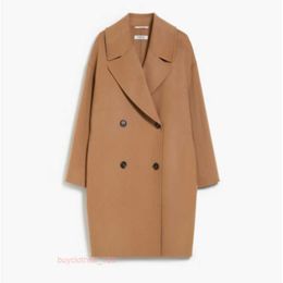 Brand Coat Women Płaszcz Płaszcz Płaszcz Maxmaras 2024 Spring/Summer Nowy produkt damskie damskie guziki bawełniane wełniane płaszcz wełniany