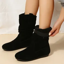 Boots Zapatos Botas Mujer Round Toe Women Boot Winter Flat Bottomed Mid Length Plush Ankle Suede Fashion Shoe Botines