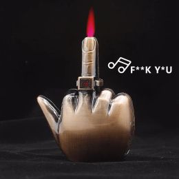 Creative Vertical Middle Finger Cigarette Cigar Lighters With Music Unusual Butane Gas Lighter Windproof Lighter