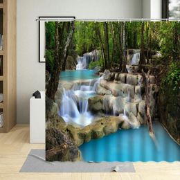 Shower Curtains Pring And Autumn Forest Waterfall Curtain Natural Scenery Trees Stream Bathroom Home Decoration Washable