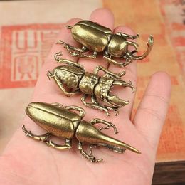 Antique Bronze Beetles Miniature Figurine Small Desk Decorations Vintage Copper Insect Tea Pets Ornament Home Decor Accessories 240418